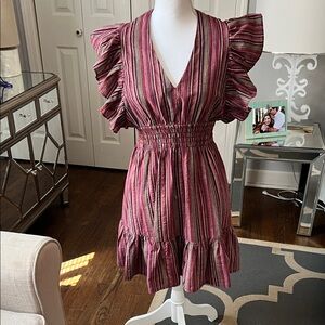 Pinch Striped Ruffle Sleeve Dress - Medium